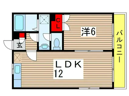 カトレアハイツ園生C棟(1LDK/2階)の間取り写真