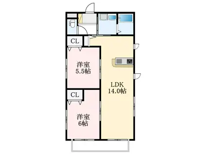 ハイムコンフォート(2LDK/2階)の間取り写真