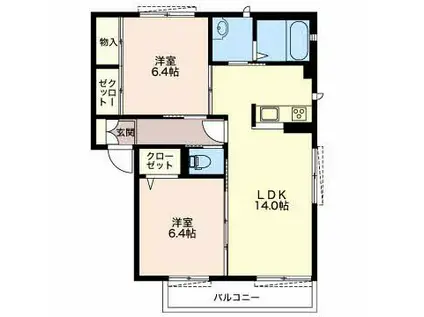 ヴィラブラン花の木 B(2LDK/2階)の間取り写真