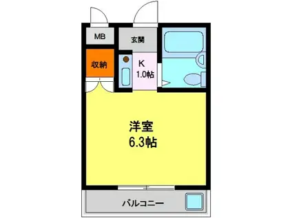 シャトー栄根II(1K/3階)の間取り写真