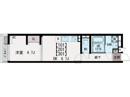 イクシオ横浜国大前(1DK/1階)の間取り写真