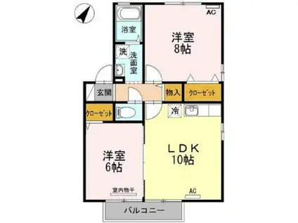 ウィルモア泉都町 C棟(2LDK/2階)の間取り写真