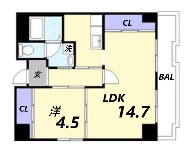 シャトー三和Ⅲ号館(1LDK/4階)の間取り写真