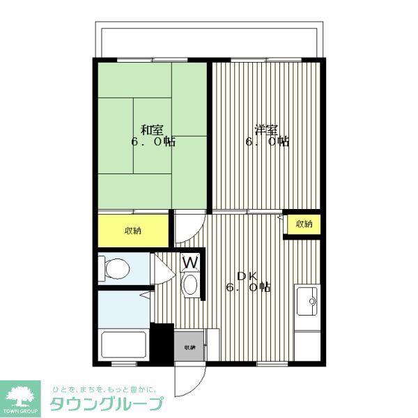 パークサイド岸根(2DK/1階)の間取り写真