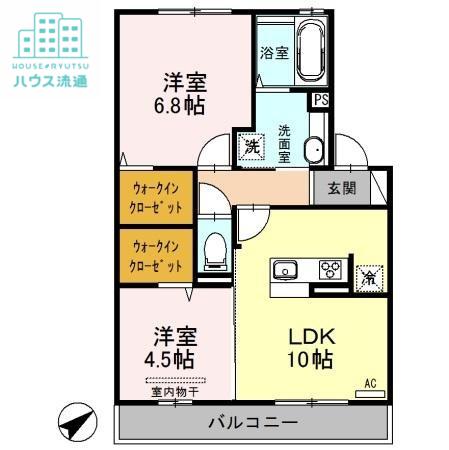 ラターシュ真崎(2LDK/2階)の間取り写真