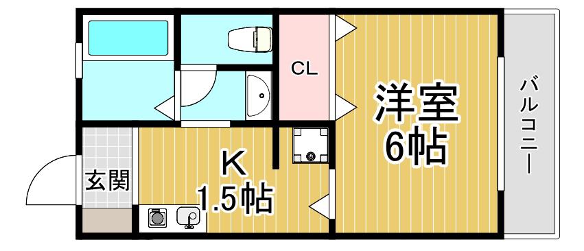 ルミエール西北(1K/2階)の間取り写真
