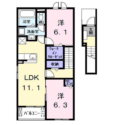 フェイバー ヒロ(2LDK/2階)の間取り写真
