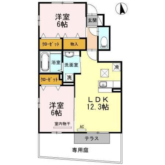 カーサアリエッタA・B・C C棟(2LDK/1階)の間取り写真