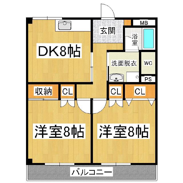 フラップハイツ倉沢(2DK/2階)の間取り写真