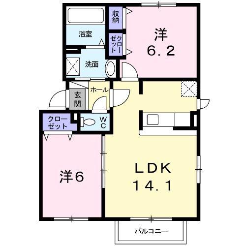 レイクサイド・ヴィラ(2LDK/2階)の間取り写真