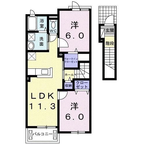 グレース新岩国(2LDK/2階)の間取り写真