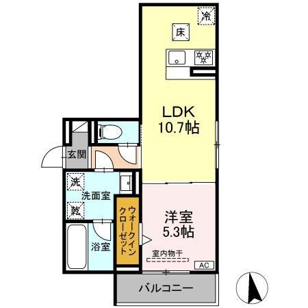 ノクターン内山(1LDK/1階)の間取り写真