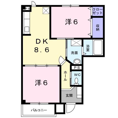 セレーノヒナザワA(2DK/1階)の間取り写真