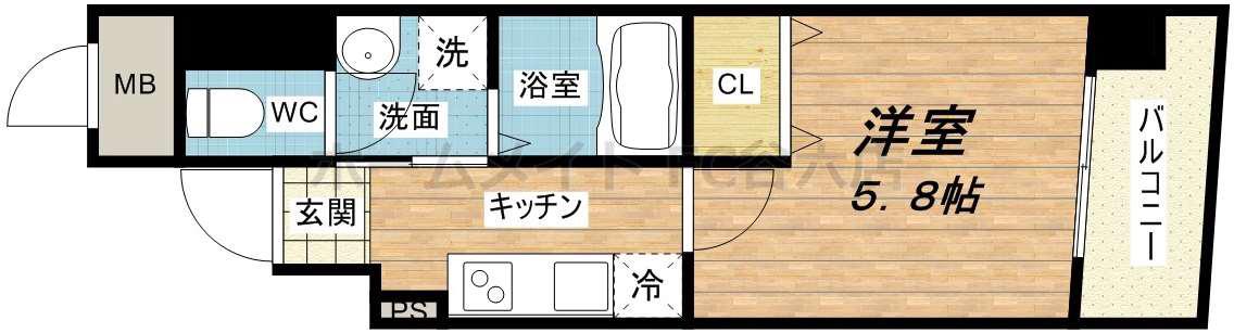 シャトーアスティナ高麗橋(1K/2階)の間取り写真
