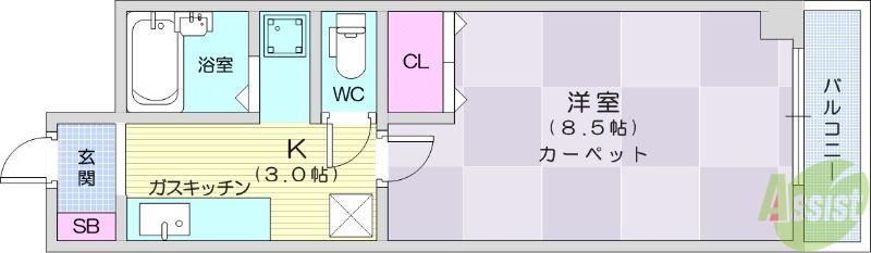 ニューライフさと(1K/2階)の間取り写真