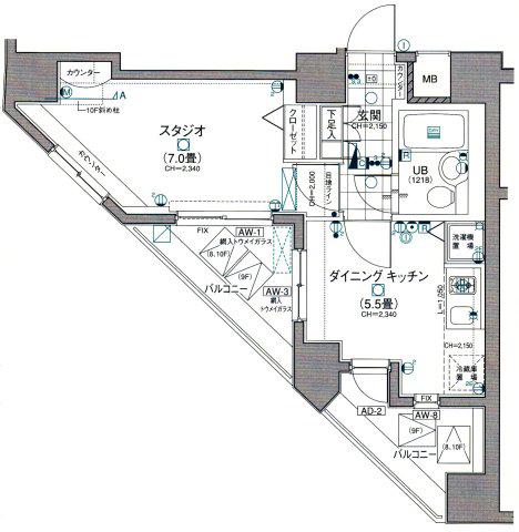 日神デュオステージ笹塚東館(1DK/9階)の間取り写真
