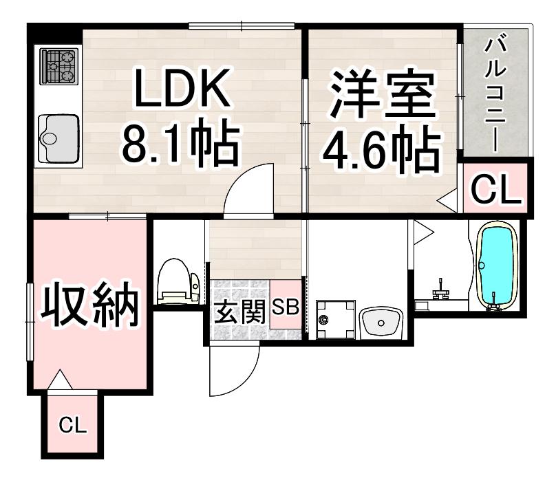 ハルカス武庫川(1SLDK/1階)の間取り写真