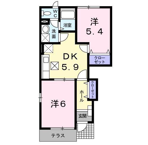 アメニティレジデンス B(2DK/1階)の間取り写真