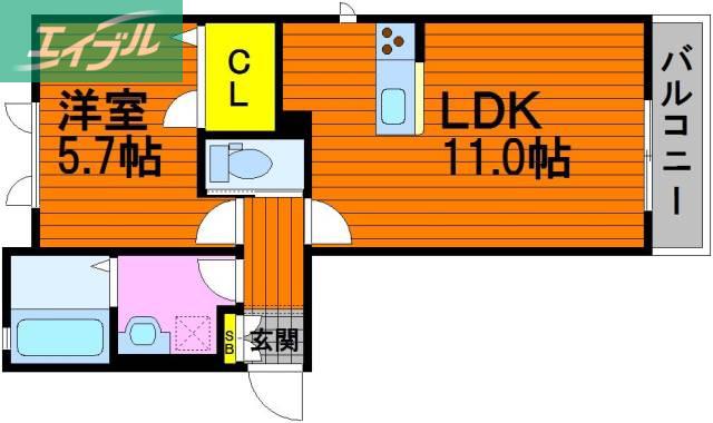 グランドヒルズ原尾島(1LDK/2階)の間取り写真