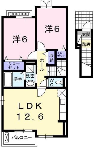 プラシード和 上郡B棟(2LDK/2階)の間取り写真