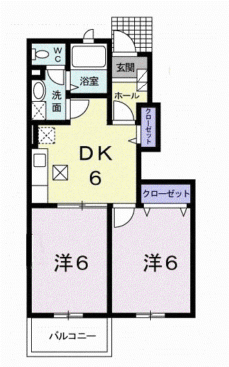 アヴニール(2DK/1階)の間取り写真