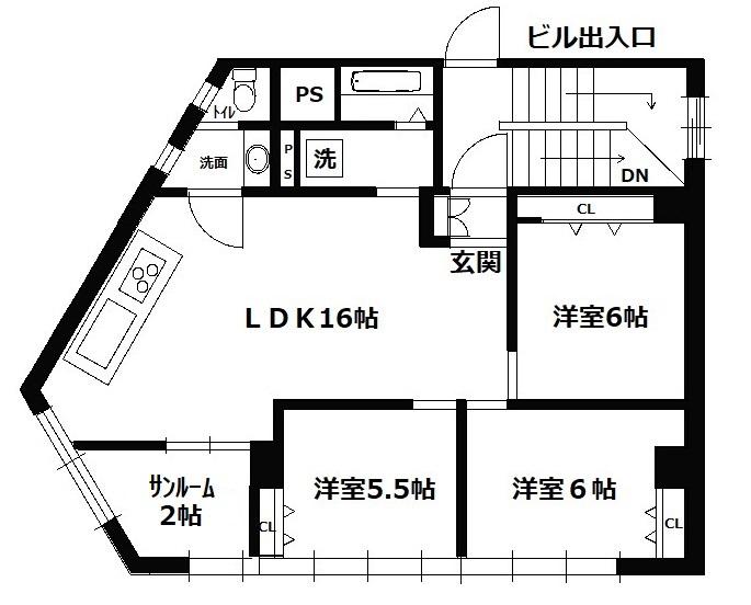大川ビル(3LDK/2階)の間取り写真