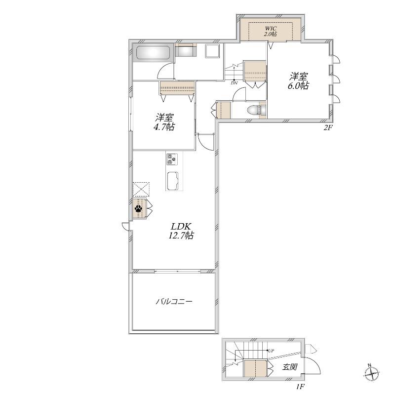 CASA CLAIR(2LDK/2階)の間取り写真