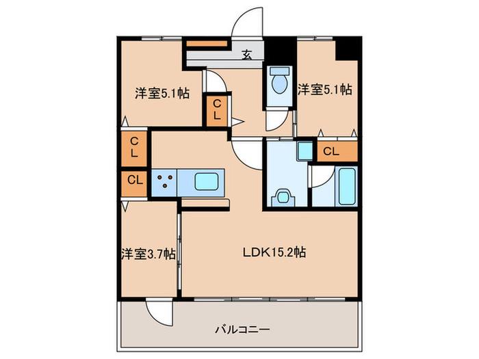CRESCENT六本松南(3LDK/5階)の間取り写真