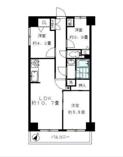 HARU菊I(3LDK/4階)の間取り写真
