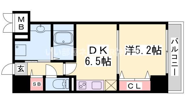 フォレ・リビエール磯辺通(1DK/6階)の間取り写真
