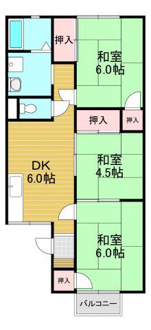 シャトードイワネE号館(3DK/2階)の間取り写真