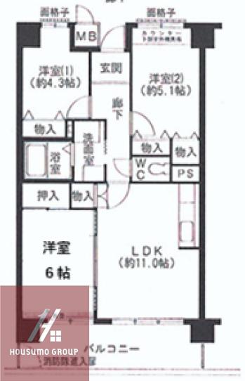 CH158RESIDENCE NAKANOSHIMA(3LDK/5階)の間取り写真