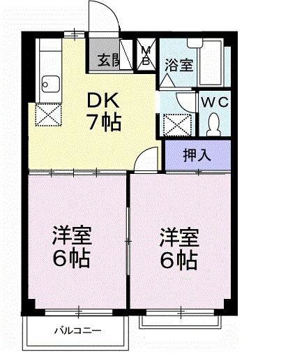 エルディム鈎取(2DK/2階)の間取り写真