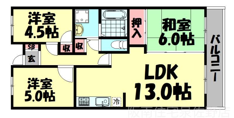 SUNNY COURT高松(3LDK/4階)の間取り写真