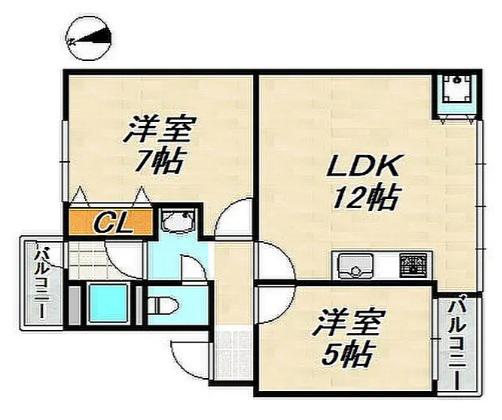 五位ノ池南ビル 2号棟(2LDK/2階)の間取り写真
