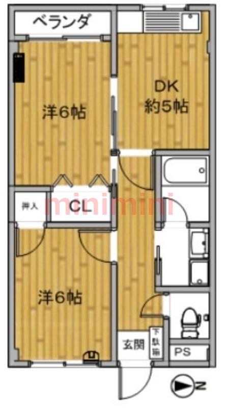 コーポ望月第1棟(2DK/4階)の間取り写真