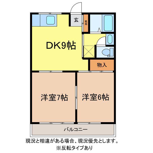 北村ハイツ(2DK/2階)の間取り写真