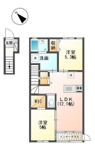 タンデム(2LDK/2階)の間取り写真