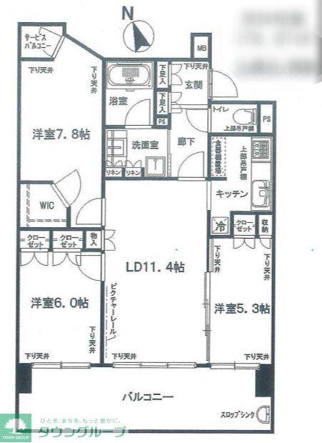 ブランズ川口栄町パークフロント(3LDK/8階)の間取り写真