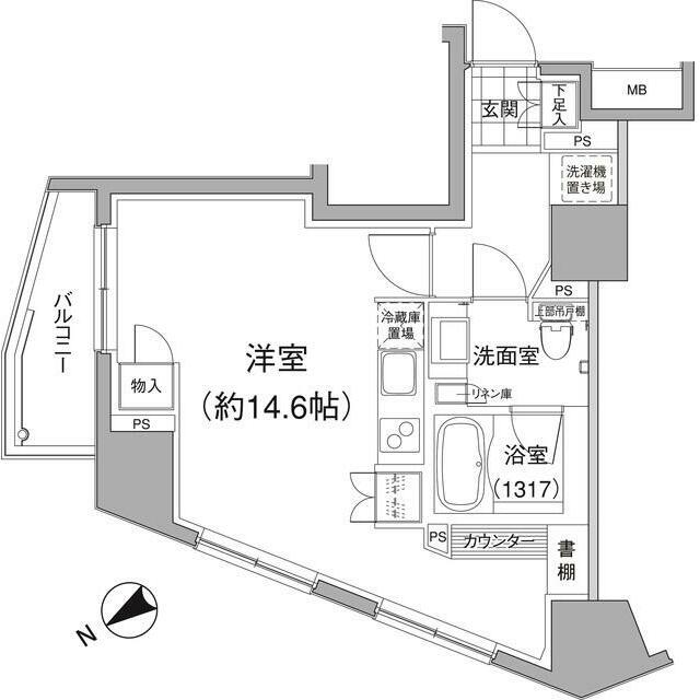 パークハビオ元麻布 部屋番号601(ワンルーム/6階)の間取り写真