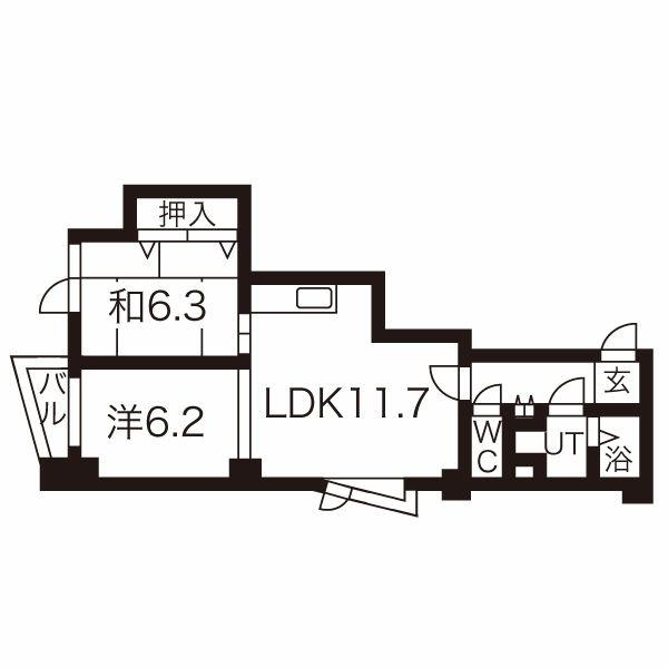 プレミエール中島公園通(2LDK/5階)の間取り写真
