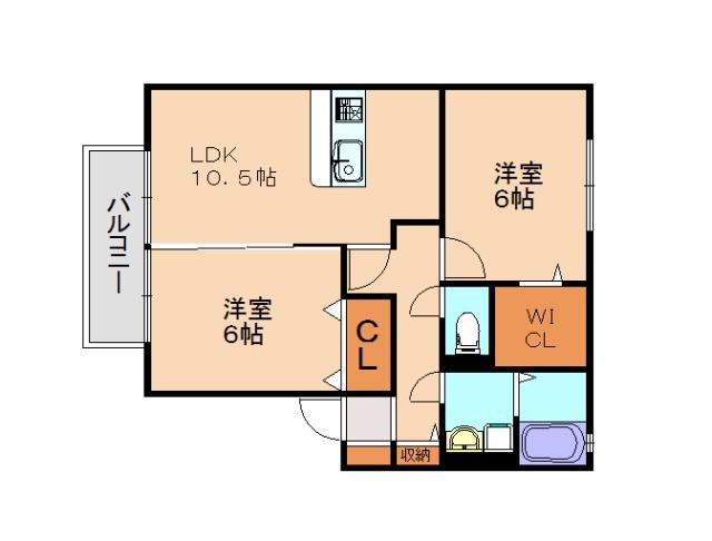 ラーフィア南里A棟(2LDK/1階)の間取り写真
