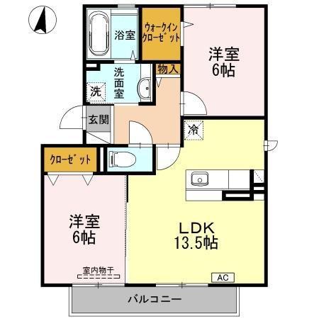 サンパティークC棟(2LDK/2階)の間取り写真