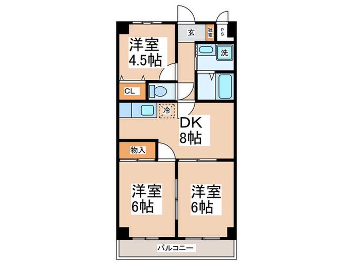 ふじみつるビル(3DK/5階)の間取り写真