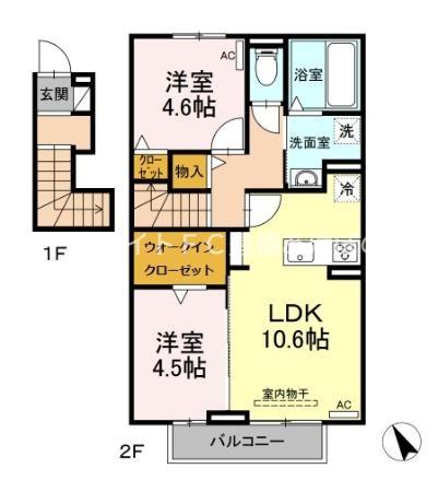 アぺーゴ A(2LDK/2階)の間取り写真