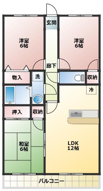 レジデンスさつきI(3LDK/3階)の間取り写真