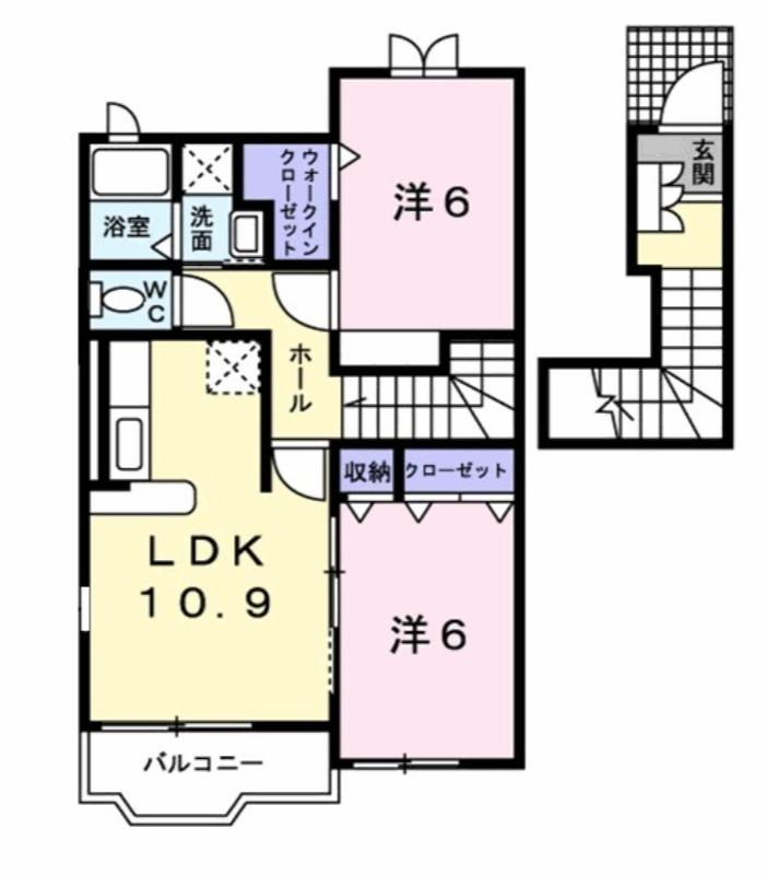 サニーヒル(2LDK/2階)の間取り写真