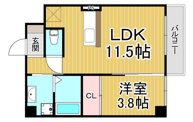 伊丹中央4丁目PJ(1LDK/5階)の間取り写真