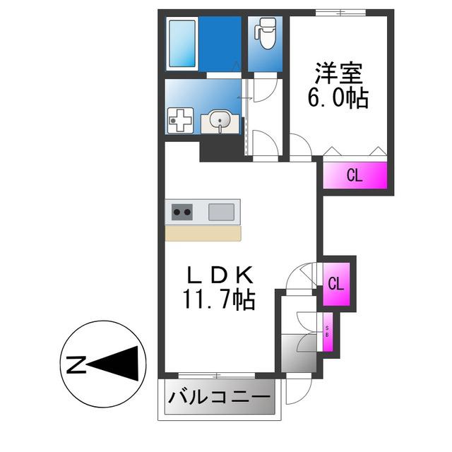 グロースハイツ新石切I(1LDK/1階)の間取り写真