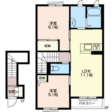 アンソレイエ(2LDK/2階)の間取り写真